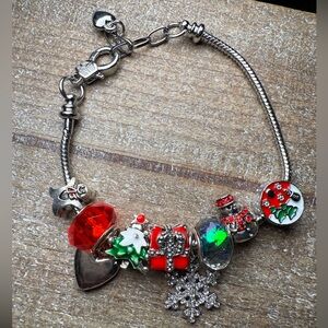 Festive Charm Bracelet with Red and Silver Accents
